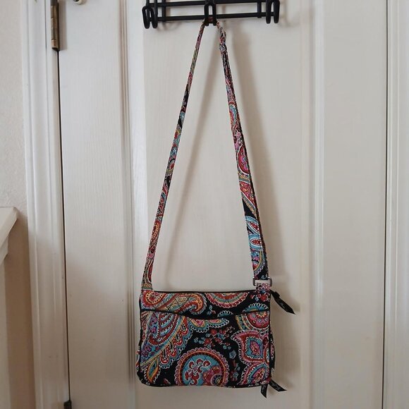 Vera Bradley black and multi-colored paisley quilted crossbody bag wallet pocket - Picture 4 of 8